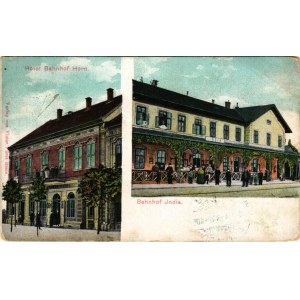 1908 India, Indija; Hotel Bahnhof Horn, Bahnhof / Vasútállomás, Horn-féle vasúti szálloda. Victor Fürst kiadása / railway station, railway hotel (EM)