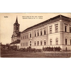 1915 India, Indija; Német iskola és római katolikus templom. Vasúti Levelezőlapárusítás 534. / Njemacka skola sa rim. kat. crkvom / German school, Catholic church (kis szakadás / small tear)