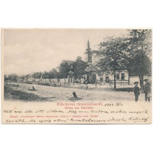 1903 Őrszállás, Stanisics, Stanica; Fő utca, Görögkeleti (ortodox) templom. Tossenberger Márton kiadása, Lederer I. fényképe után / main street, Orthodox church (Rb)
