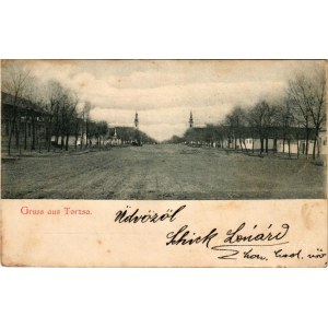 1904 Torzsa, Torza, Savino Selo; Fő utca, templomok / main street, churches (fl)