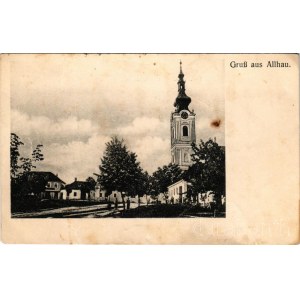 1909 Alhó, Markt Allhau; látkép, templom / general view, church (r)