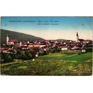 1916 Borostyánkő, Bernstein; látkép, templomok. Máger József kiadása / Totalansicht / general view, churches (EB)