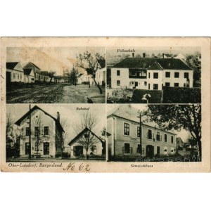 1932 Felsőlászló, Ober-Loisdorf, Oberloisdorf; Volksschule, Bahnhof, Gemeindehaus / Fő utca, népiskola, vasútállomás, községháza. Th. Jahnel kiadása / main street, school, railway station, town hall