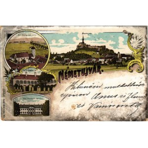 1903 Németújvár, Güssing; Szent Ferenc-rendi zárda, Gróf Batthyány kastély, Gróf Draskovich nyaralója, vár / Franciscan monastery and church, castle, villa. Rudolf Oesterreicher Art Nouveau, floral, litho (kopott sarkak / worn corners)