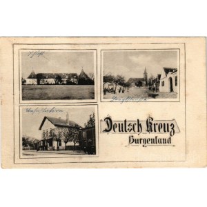 1922 Sopronkeresztúr, Németkeresztúr, Deutschkreutz; Nádasdy kastély, Fő utca, vasútállomás. Fritz Voigtländer kiadása / Schloss, Hauptstrasse, Bahnstation / castle, main street, railway station (fa)