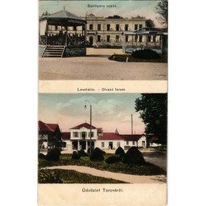 1911 Tarcsa, Tarcsafürdő, Bad Tatzmannsdorf; Batthyány szálloda, zenepavilon zenekarral, olvasóterem. Hönigmann Jakab kiadása / hotel, music pavilion with musicians, reading club (EK)