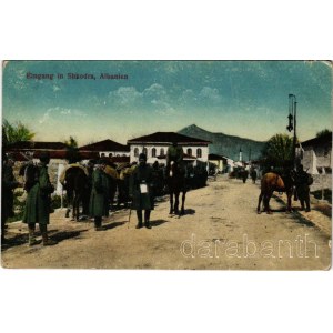 1918 Shkoder, Shkodra, Skadar, Skodra, Scutari, Skutari; Eingang in Shkodra / WWI K.u.K. military, soldiers (worn corners)