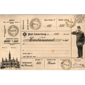 Wien, Vienna, Bécs; Rathaus, Eintausend Küsse / montage with postman, town hall (glue marks)