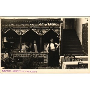 Sarajevo, Kafana Aeroplan / café, interior with waiters. photo