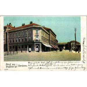 1907 Sarajevo, Marienhof, Restauration / street, restaurant, shops, tram + K.u.K. Bahn-Post Sarajevo - Bos. Brod 2 (fl)