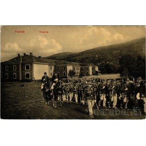 1909 Travnik, Kaserne / K.u.k. military barracks, montage with marching soldiers. Edit. F. Lipski (Rb)