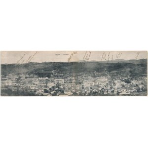 1913 Tuzla, 2-tiled folding panoramacard with synagogue (small tear at fold)