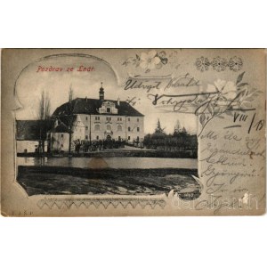 1906 Lnáre, Schloss / castle. Art Nouveau, floral frame (fl)
