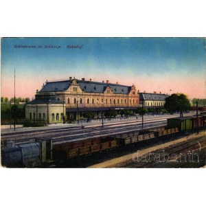 Slotwina, Schönbrunn in Schlesien (bei Schweidnitz) (Swidnica); Bahnhof / railway station, train, locomotive (r)