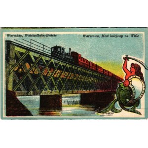 1917 Warszawa, Varsovie, Warschau, Warsaw; Weichselbahn-Brücke / Most kolejowy na Wisle / Vistula river bridge, locomotive (cut)
