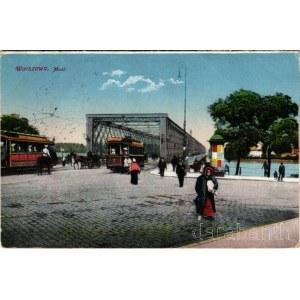 1916 Warszawa, Warschau, Warsaw; Brücke / Most / bridge, tram + K.D. Feldpostexp.Landw.Div.Dresden (cut)