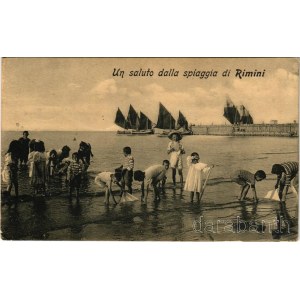1909 Rimini, un saluto dalla spiaggia / beach, bathers (EK)