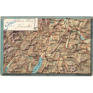 Trento, Trient (Südtirol); Gruss aus Trento / Italian South Tyrolean map. Aus Leuzinger Reliefkarte der Schweiz No. 12. A. Edlinger litho (EB)