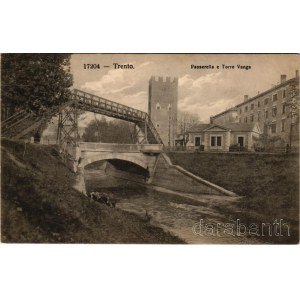 Trento, Trient (Südtirol); Passerella e Torre Vanga / bridge, tower, washerwomen by the riverbank