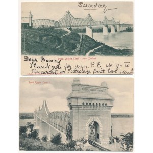 Cernavoda, Cerna Voda, Csernavoda; Podul Regele Carol I / 2 pre-1945 postcard with bridge