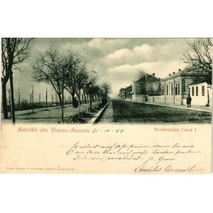 1899 Turnu Severin, Szörényvár; Bulevardul Carol I / street view. Edit. Josef Frisch (EK)