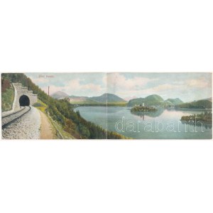 Bled, Veldes; 2-tiled folding panoramacard with railway tunnel. Fr. Pavlin (tear)