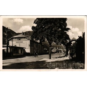 1938 Jesenice, Aßling; Trg Kralja Aleksandra I. / street view, railway station, man with bicycle (EK)