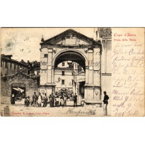 1904 Koper, Capodistria, Capo D'Istria; Porta della Muda / street view, medieval town gate. B. Lonzar (fl)