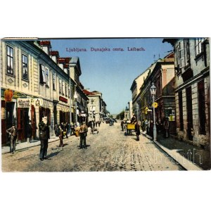 1917 Ljubljana, Laibach; Dunajska cesta / street view, tram, shop of K. Camernik (EK)
