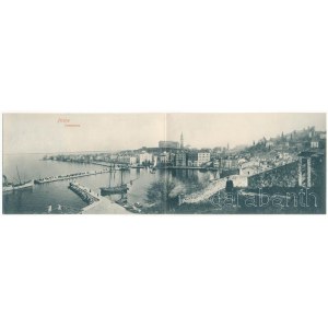1908 Piran, Pirano; Panorama. 2-tiled folding panoramacard. Franc Heizinger