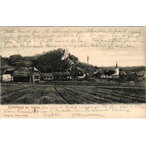 Velenje, Wöllan; Burg Schallegg bei Wöllan / Grad Salek / castle, church. Verlag Jos. Wutti (fl)