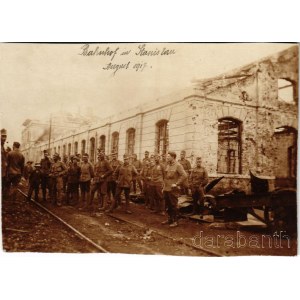 1917 Ivano-Frankivsk, Stanislawów, Stanislau; Bahnhof / WWI military, damaged railway station with K.u.k. soldiers. photo (cut)