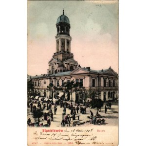 1904 Ivano-Frankivsk, Stanislawów, Stanislau; Ratusz / town hall, market. Lederer &amp; Popper (fl)
