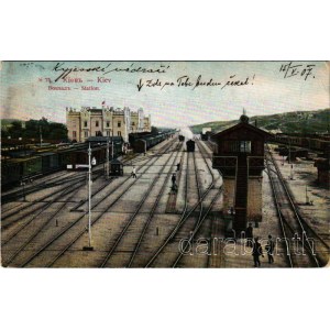 1907 Kiev, Kyiv, Kiew, Kijev; Station / railway station, train, locomotive (EB)