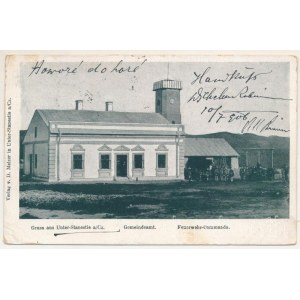 1906 Nyzhni Stanivtsi, Stanivtsi Dolishni, Stanestii de Jos, Unter-Stanestie, Unterstanescht (Bukovina, Bucovina, Bukowina); Gemeindeamt, Feuerwehr-Commando / town hall, fire brigade, firefighters (EB)