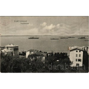 1912 Portoroz, Portorose; Torpedoboote. K.u.K. Kriegsmarine / Austro-Hungarian Navy torpedo boats. Verlag R. Neuner (fl)