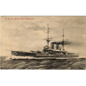SMS Erzherzog Franz Ferdinand az Osztrák-Magyar Haditengerészet Radetzky-osztályú csatahajója / K.u.K. Kriegsmarine / WWI Austro-Hungarian Navy ironclad warship. G. Costalunga Pola 25072. (vágott / cut)