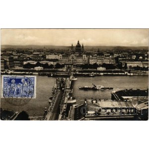 1930 Budapest, Lánchíd. COZIA román gőzhajó (Az első világháborúban SMS UNA felfegyverzett gőzös. Dunaflottilla) / Romanian steamship COZIA (ex SMS UNA). During the First World War, she was an armed steamer in the Austro-Hungarian Navy Danube Fleet (EK)