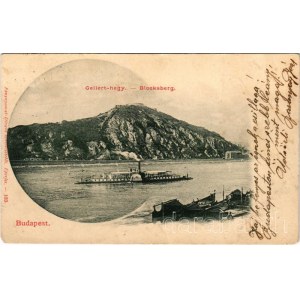 1901 Budapest, Gellérthegy. SÓLYOM ingahajó. Fénynyomat Divald műintézetéből / Sólyom was requisitioned by the k.u.k. Donauflottille at some point and served as a tugboat under the name of Aschach (EM)