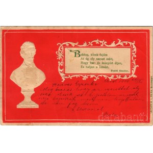 1900 Petőfi Sándor - Boldog, kinek fejére az ég oly sorsot mért, hogy bor- és leányért éljen, és haljon a honért hazafias propaganda. Leitner M. L. és Fia / Hungarian patriotic propaganda. Emb. (b)