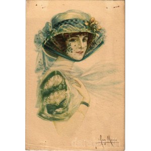 Hölgy művészlap / lady art postcard s: San Marco (kis gyűrődés / small crease)