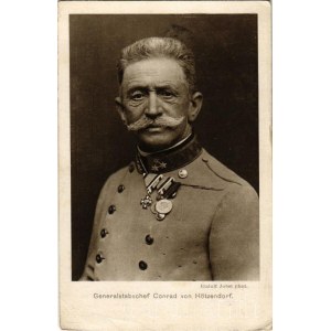 1915 Generalstabschef Conrad von Hötzendorf. Rudolf Jobst + K. und K. Schwere Haubitzdivision Nr. 12. Batterie Nr. 1. Tábori postahivatal 43 (EB)