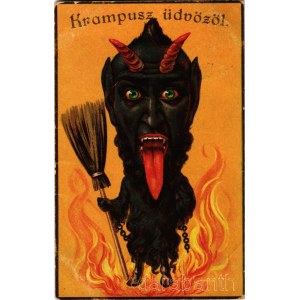 1922 Krampusz üdvözöl / Krampus greeting art postcard. litho (EB)