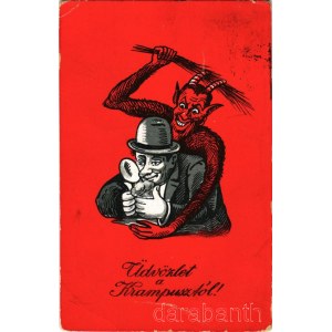 Üdvözlet a Krampusztól! / Krampus greeting art postcard (Rb)
