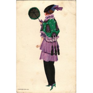 Mode / Art Nouveau lady. B.K.W.I. 188-5. s: Mela Koehler (hullámos / wavy)