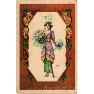 Lady with flowers. B.K.W.I. 134-4. s: August Patek (EB)