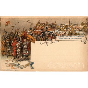 Mátyás királlyá való kikiáltása. Ezredéves Országos Kiállítás / Proclamation du roi Mathias I / coronation of Matthias Corvinus, King of Hungary. Hungarian Millennium Exhibition. litho + barna 2 Kr. Ga