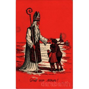 Gruß vom Nikolo / Mikulás gyerekekkel / Saint Nicholas with children. E.H.R. (fl)