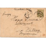 1905 Egyedi, kézzel rajzolt újévi üdvözlőlap malaccal / hand-painted New Year art postcard with pig (vágott / cut)