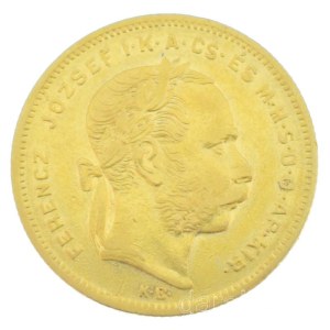 1872KB 8Ft/20Fr Au Ferenc József kapszulában (6,43g/0.900) T:XF / Hungary 1872KB 8 Forint / 20 Francs Au Franz Joseph in capsule (6,43g/0.900) C:XF Adamo M23, Krause KM#455